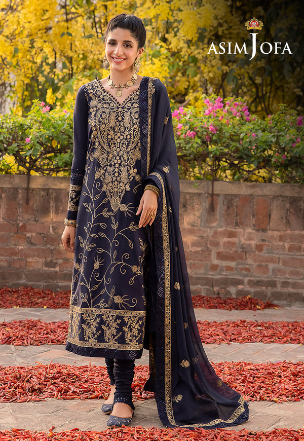 Asim Jofa Shadow Work '23 Ajsw-15 Embroidered Lawn Silk 3 Pcs