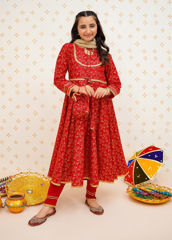 Modest Stitched 3 Piece Cotton Summer Kids Collection'2025-Gul-e-Laal Fabric Cotton