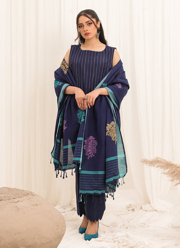 Zlooms 3 Pc Yarn Dyed Unstitched Suit - Zl25-C10-04 Blue