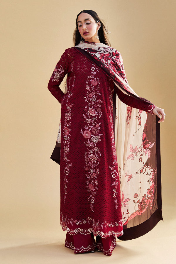 Satori By Zara Shah Jahan Unstitched 3 Piece Luxury Summer Collection-05-B-Asa -  Maroon