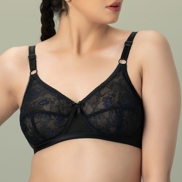 Bebelle - X-Over Trendy, Soft Lace Unpadded Crossover Bra - BLACK