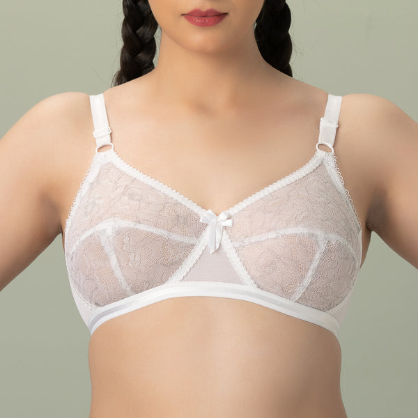 Bebelle - X-Over Trendy, Soft Lace Unpadded Crossover Bra - WHITE