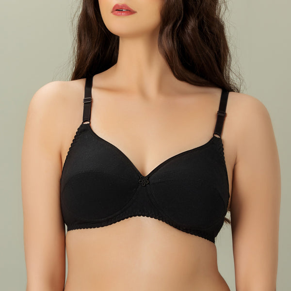 Bebelle - Softouch-P, Soft Cotton Jersey Thin Padded Bra - BLACK