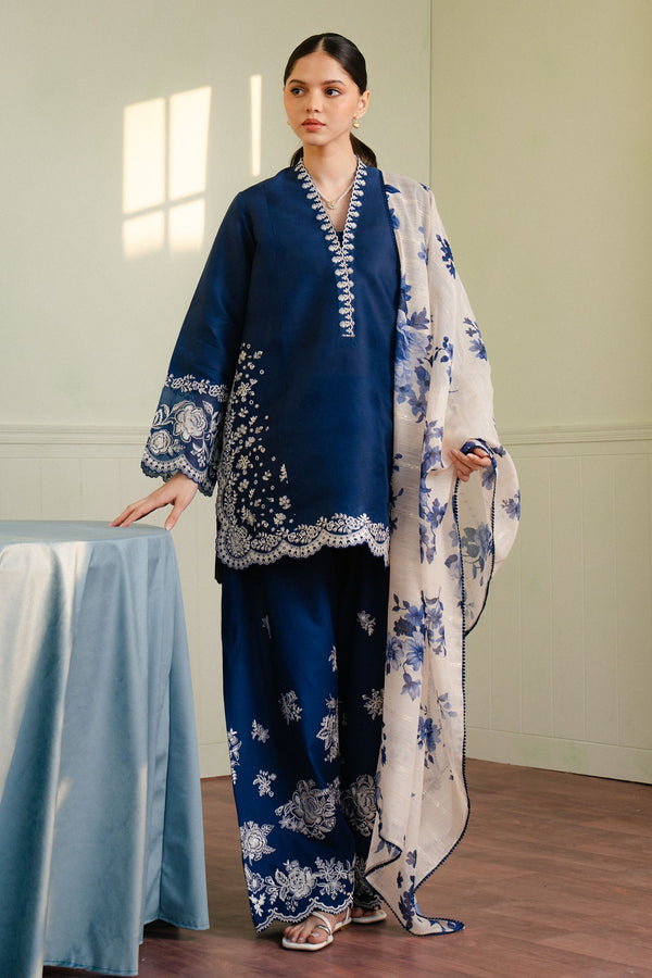 Coco By Zara Shah Jahan Unstitched 3 Piece Summer Lawn Collection'2025-08-B-Meadow - Navy Blue