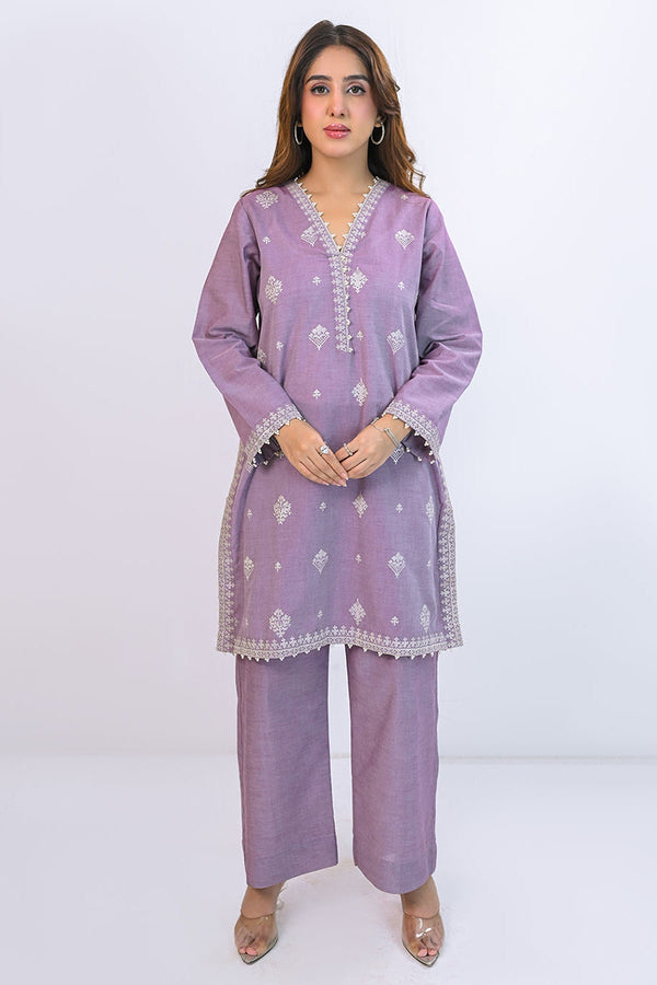 Miorah By Ayla Studio Stitched Solid Embroidered Co-ord - Tamana - Liliac