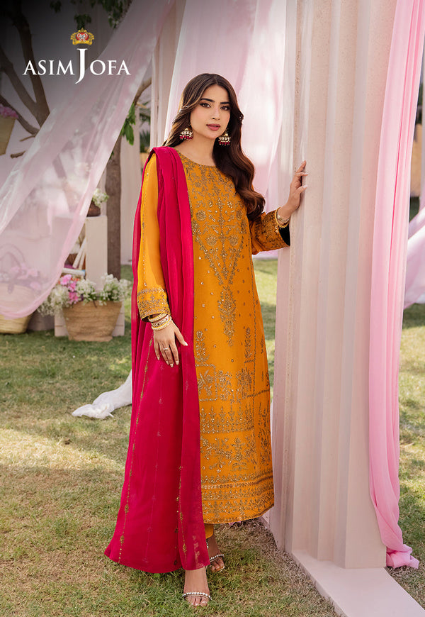Dhanak Rang By Asim Jofa Stitched 3 Piece Formals Pret Collection'2025-AJCFB-25 - Yellow