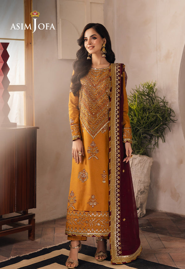 Asim Jofa Designers Limited Edition Ajhed-07 Embroidered Jumbo Silk Stitched 3 Pcs