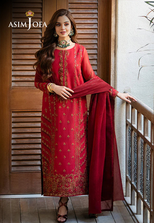 Asim Jofa Limited Edition Stitched 3 Piece Formals Pret Collection'2025-AJKMB-15 - Red