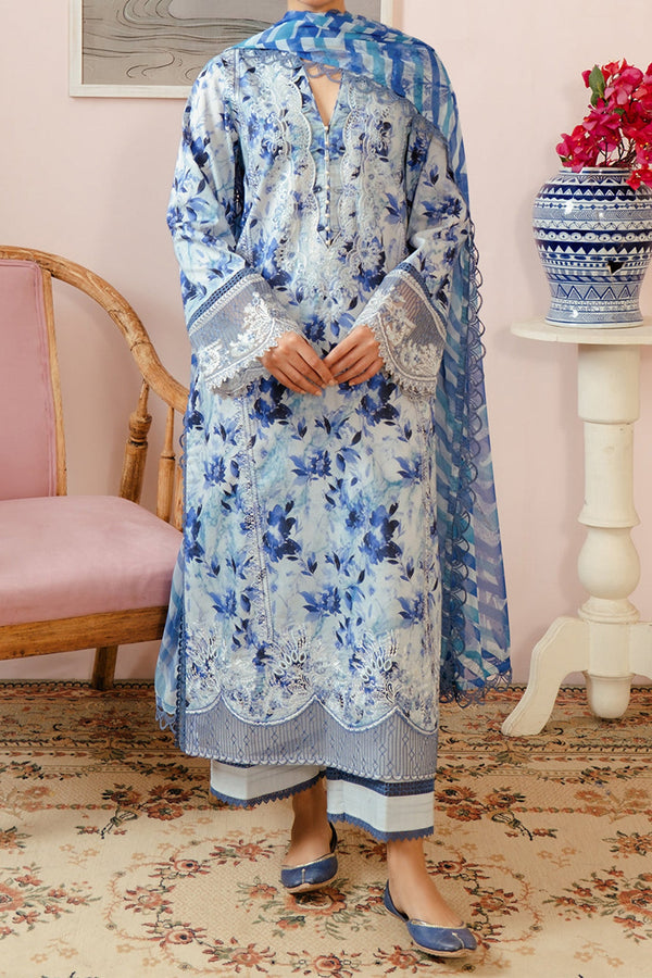 Malina By Afrozeh Unstitched 3 Piece Emb Digital Printed Lawn Collection'2024-AL-10-Merial