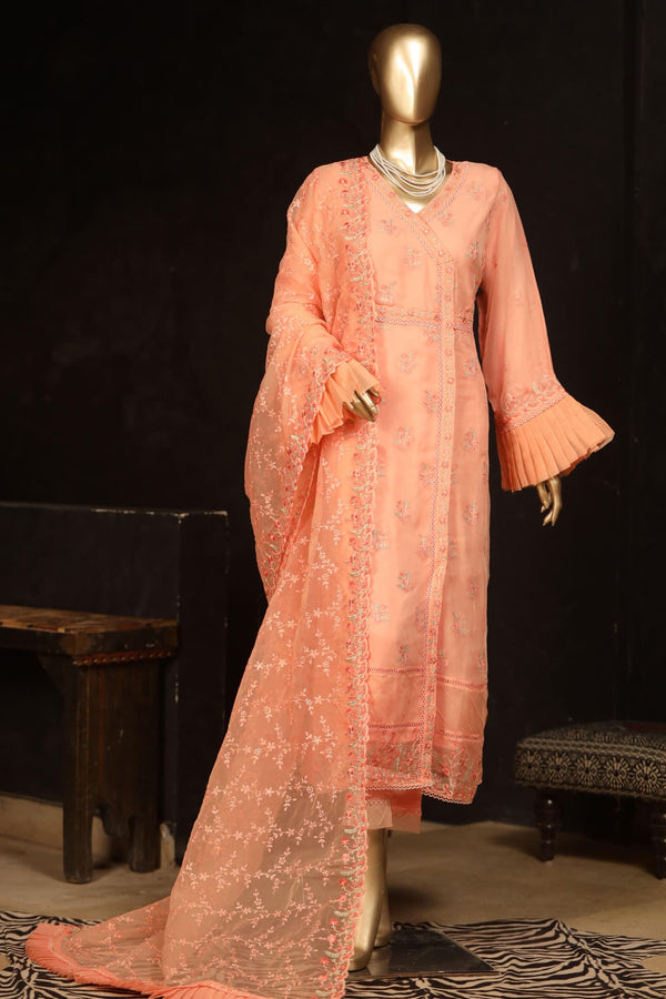 Bin Saeed Stitched 3 Piece Embroidered Chiffon Collection'2022-ASPC-002-Peach