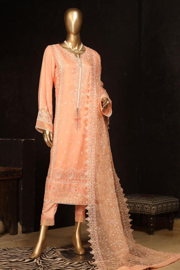 Bin Saeed Stitched 3 Piece Embroidered Chiffon Collection'2022-ASPC-004-Peach