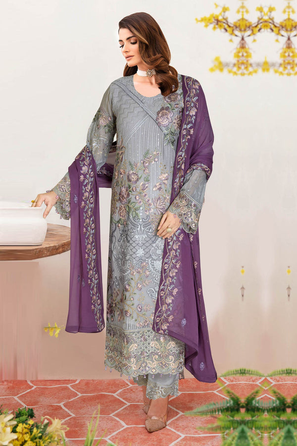 Sangeet By Ramsha Semi-Stitched 3 Piece Chiffon Vol-02 Collection-B-205 -  Grey