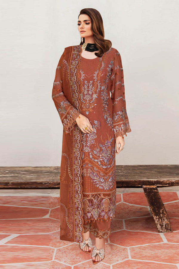 Sangeet By Ramsha Semi-Stitched 3 Piece Chiffon Vol-02 Collection-B-210 -  Rust