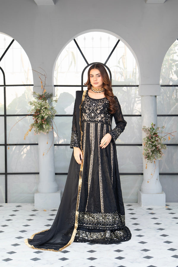 Manahils 3Pc Stitched Formals B 007-Black