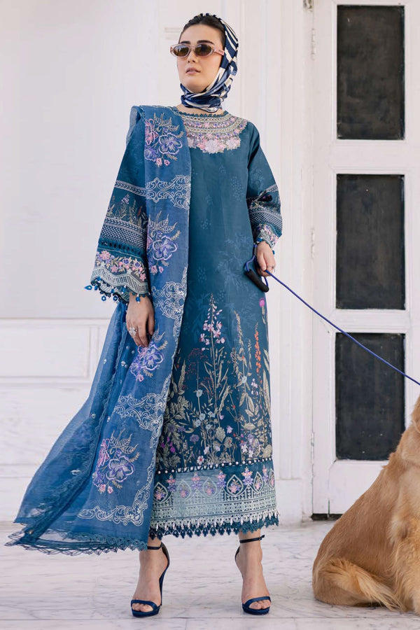 Ivy Bloom By Parishay Unstitched 3 Piece Printkari Lawn Vol-02 Collection'2025-BLOOM-08 - Blue