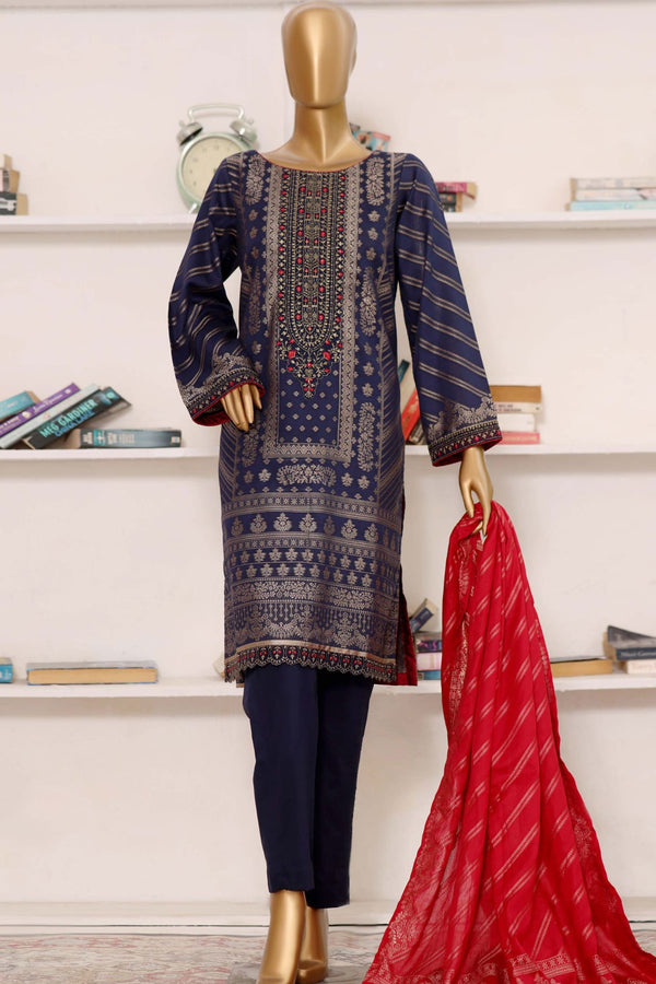 Bin Saeed Stitched 3 Piece Embroidered Jacquard Lawn Collection'2023-BNS-2303-N.Blue