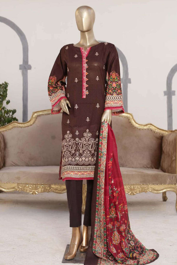 Affifa by Bin Saeed Stitched 3 Piece Embroidered Lawn Vol-03 Collection'2023-CF-0028-Brown