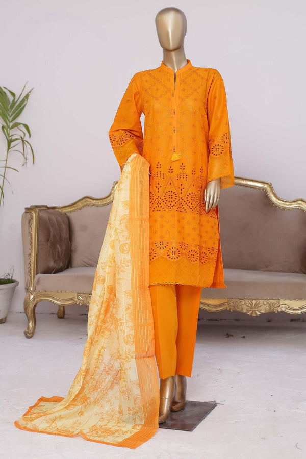Bin Saeed Stitched 3 Piece Embroidered Chikankari Collection'2023-CMFT-03-Yellow