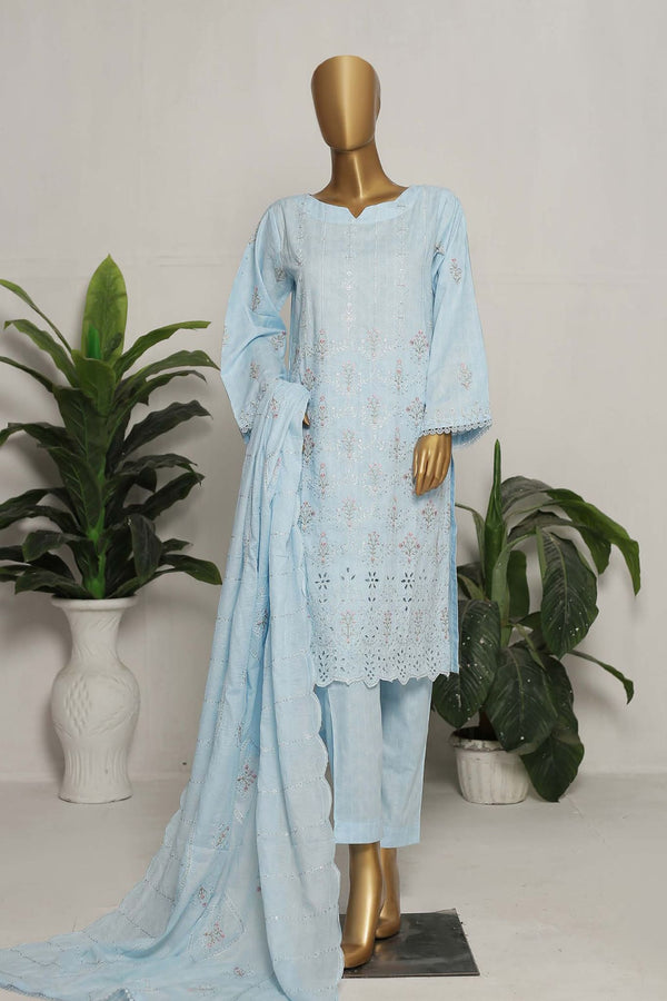 Colourkari by Bin Saeed Stitched 3 Piece Emb Lawn Collection'2023-CMLSTF-29-Ferozi