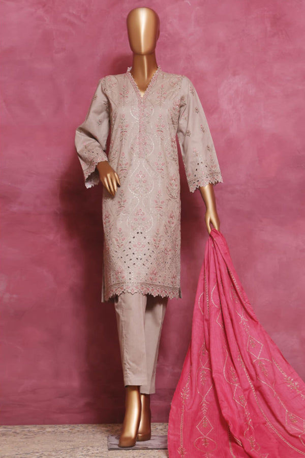 Ronaq e Eid by Bin Saeed Stitched 3 Piece Emb Lawn Collection'2023-CMSTF-041-Fawn