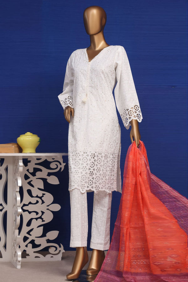 Luckhnovi kari by Bin Saeed Stitched 3 Piece Emb Lawn Collection'2023-CMSTF-023-White