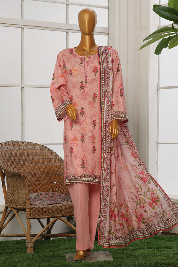 Bin Saeed Stitched 3 Piece Exclusive Cotton Vol-02 Collection'2024-WC-1066-Pink