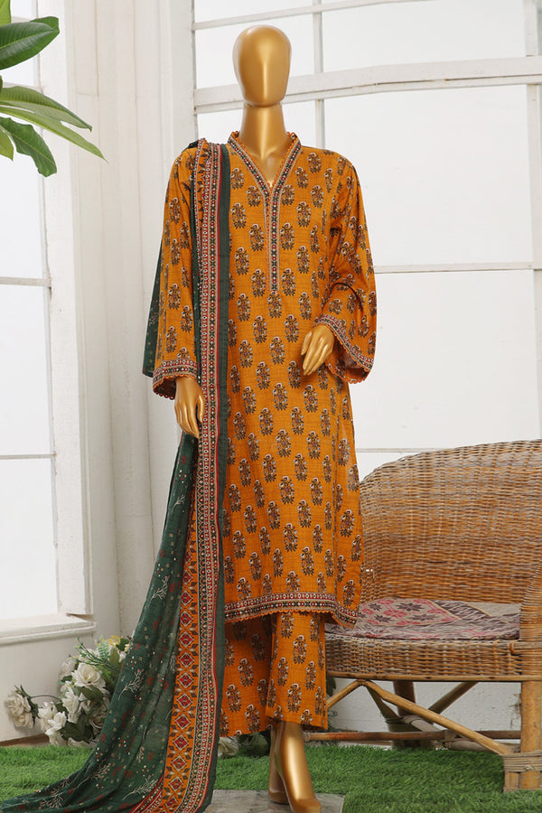Bin Saeed Stitched 3 Piece Exclusive Cotton Vol-02 Collection'2024-WC-1073-Orange