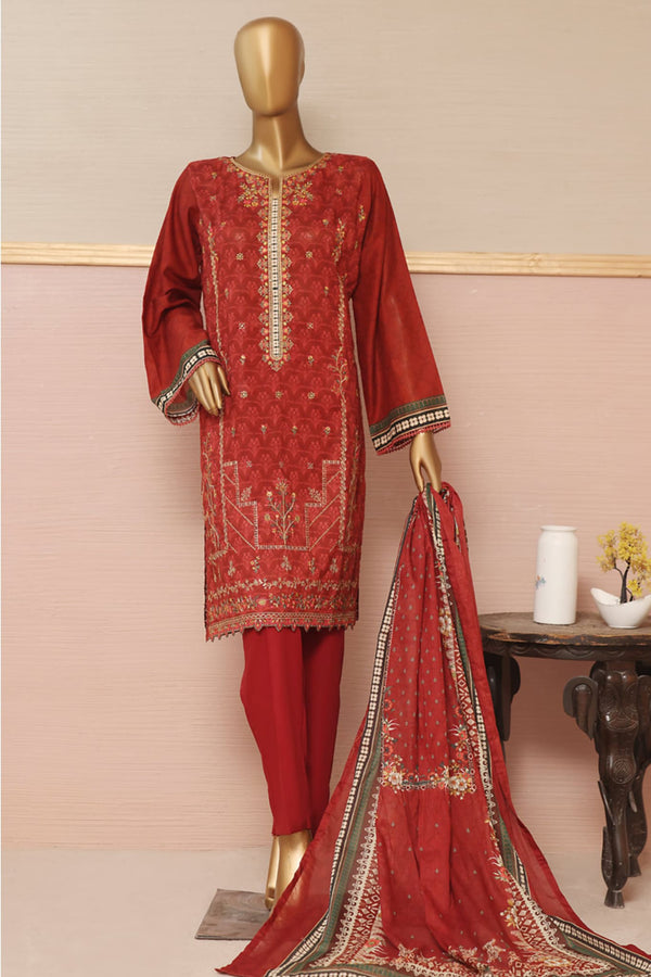 Bin Saeed Stitched 3 Piece Embroidered Summer Lawn Collection'2023-SMLF-135-Maroon