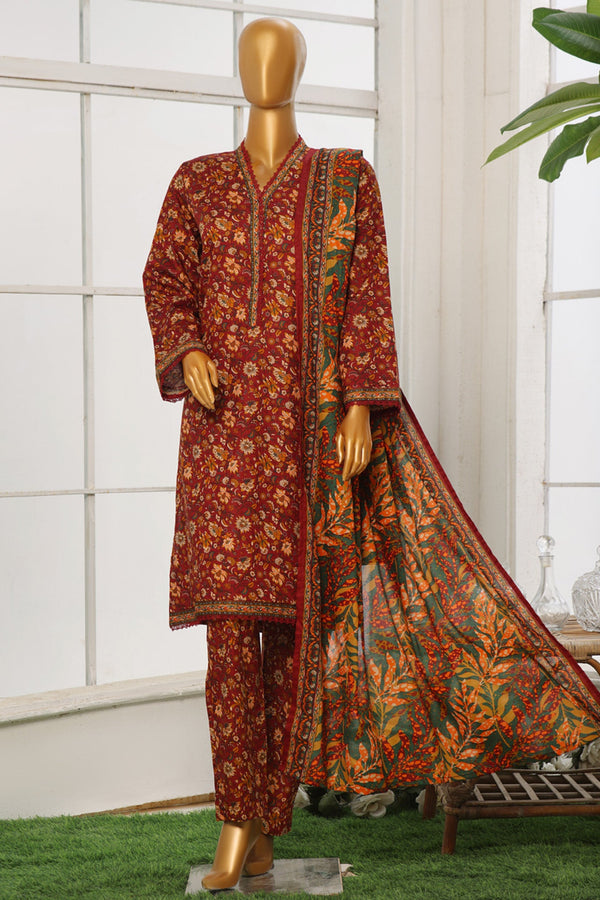 Bin Saeed Stitched 3 Piece Exclusive Cotton Vol-02 Collection'2024-WC-1072-Rust