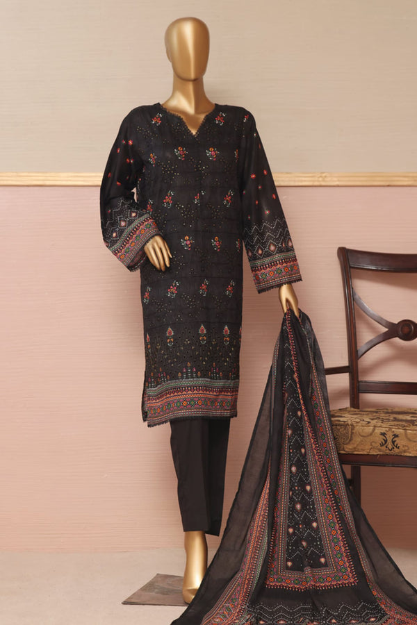 Bin Saeed Stitched 3 Piece Embroidered Summer Lawn Collection'2023-SMLF-203-Black