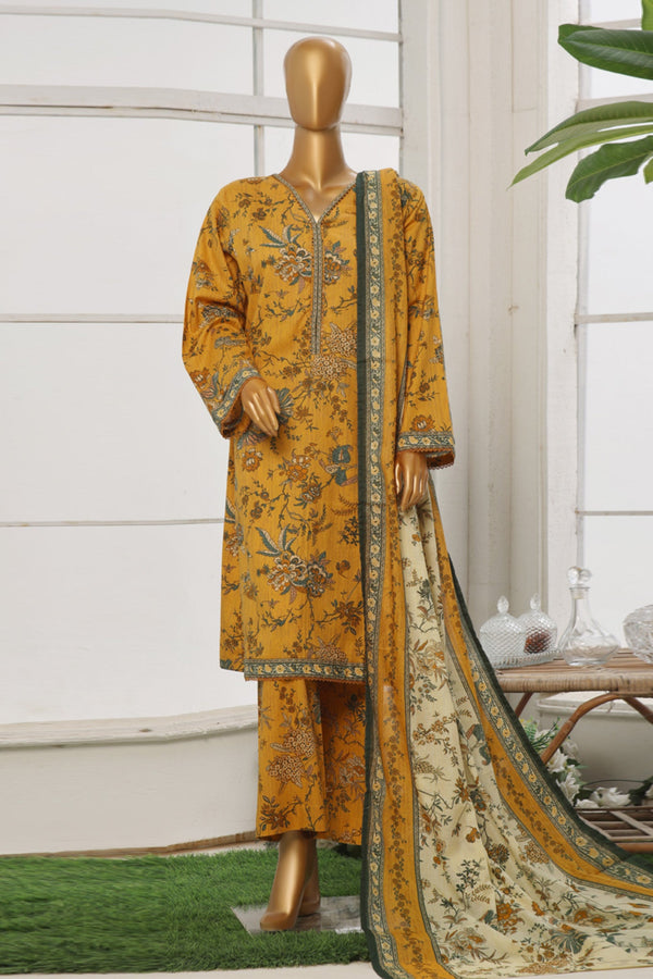 Bin Saeed Stitched 3 Piece Exclusive Cotton Vol-02 Collection'2024-WC-1079-Mustard
