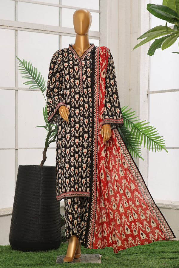 Bin Saeed Stitched 3 Piece Exclusive Cotton Vol-02 Collection'2024-WC-1077-Black