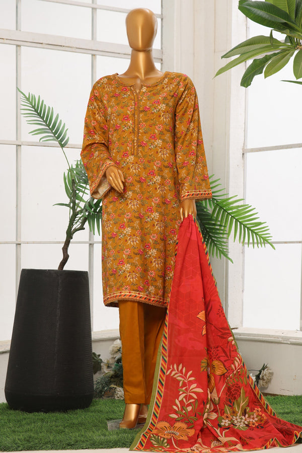 Bin Saeed Stitched 3 Piece Exclusive Cotton Vol-02 Collection'2024-WC-1065-Mustard