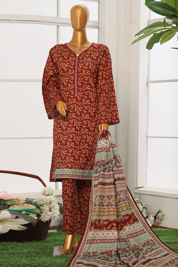 Bin Saeed Stitched 3 Piece Exclusive Cotton Vol-02 Collection'2024-WC-1074-Rust
