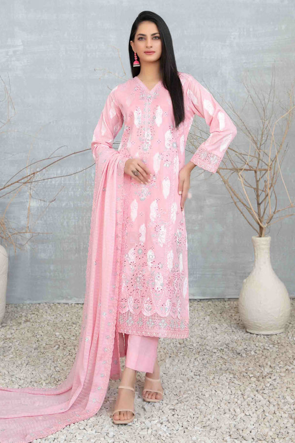Izara By Tawakkal Unstitched 3 Piece Emb Lawn Collection-D-1091 - Pink