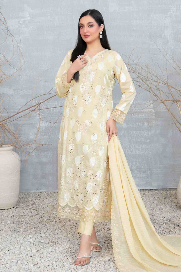 Izara By Tawakkal Unstitched 3 Piece Emb Lawn Collection-D-1095 - Cream