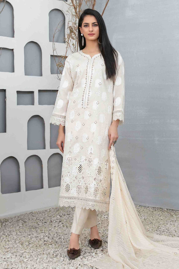 Izara By Tawakkal Unstitched 3 Piece Emb Lawn Collection-D-1099 - Off White