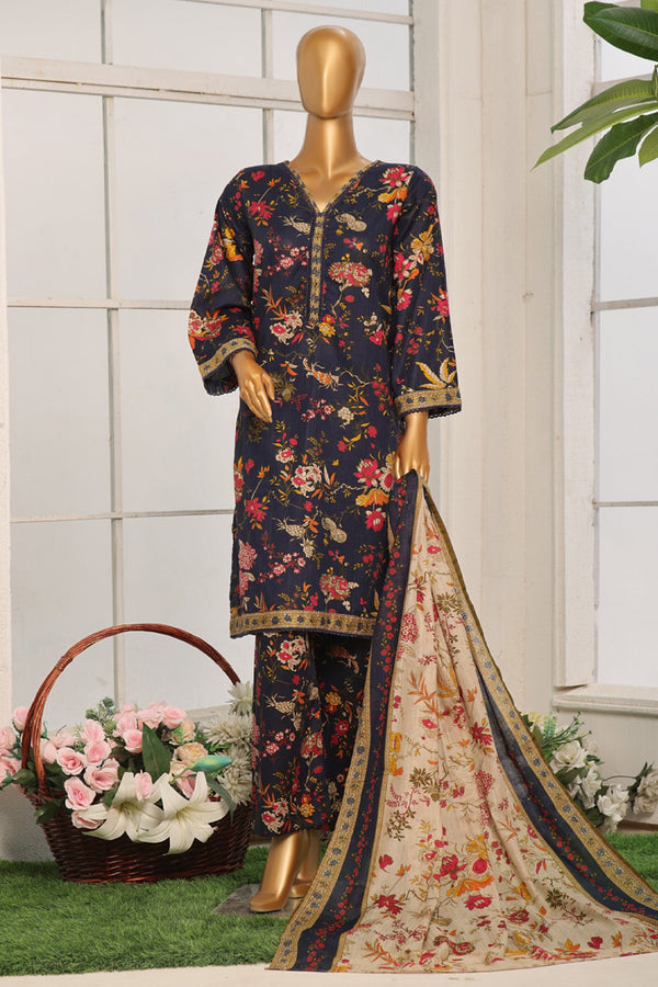 Bin Saeed Stitched 3 Piece Exclusive Cotton Vol-02 Collection'2024-WC-1078-Navy Blue