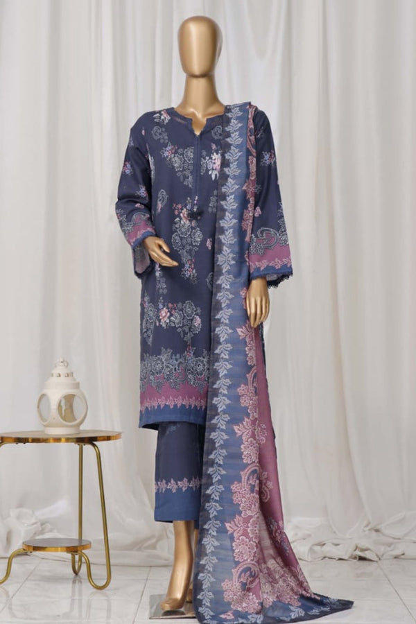 Sada Bahar Stitched 3 Piece Printed Khaddar Vol-02 Collection'2024-D-16-Blue