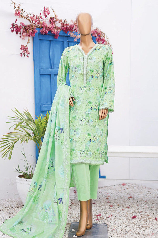 Bin Saeed Stitched 3 Piece Printed Lawn Vol-07 Collection'2024-SM-725-Mint