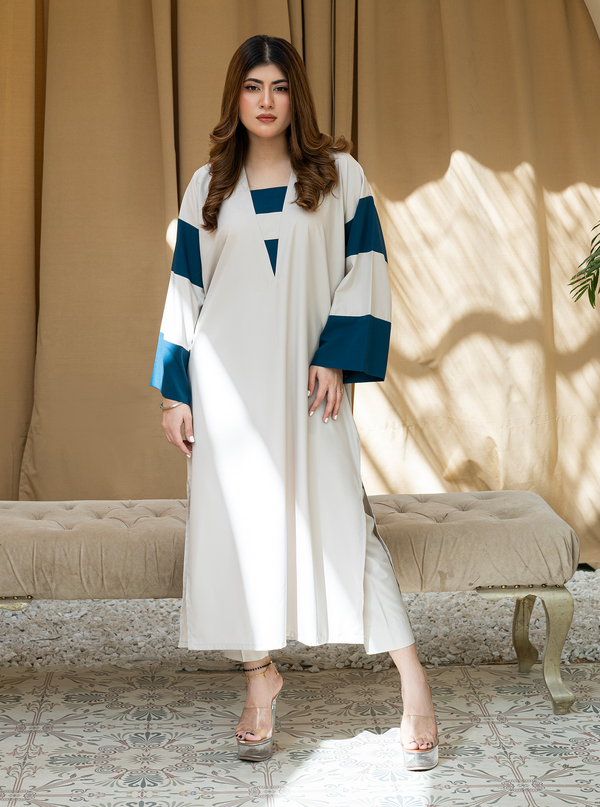 Rangeen Stitched Femme Kaftan Set - Grey