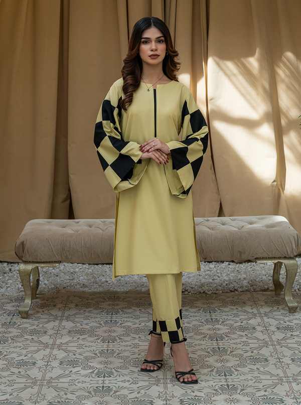 Rangeen Stitched Handcrafted Co-Ord Set - Lemon