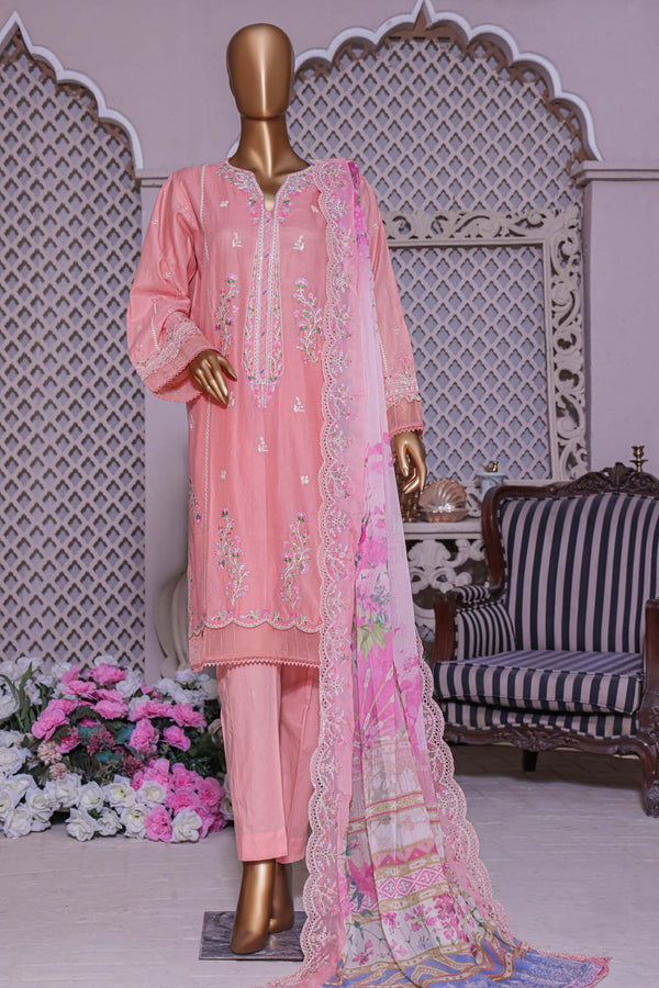 Bin Saeed Stitched 3 Piece Dhagga Kari Summer Collection'2023-DZ-011-B-Peach