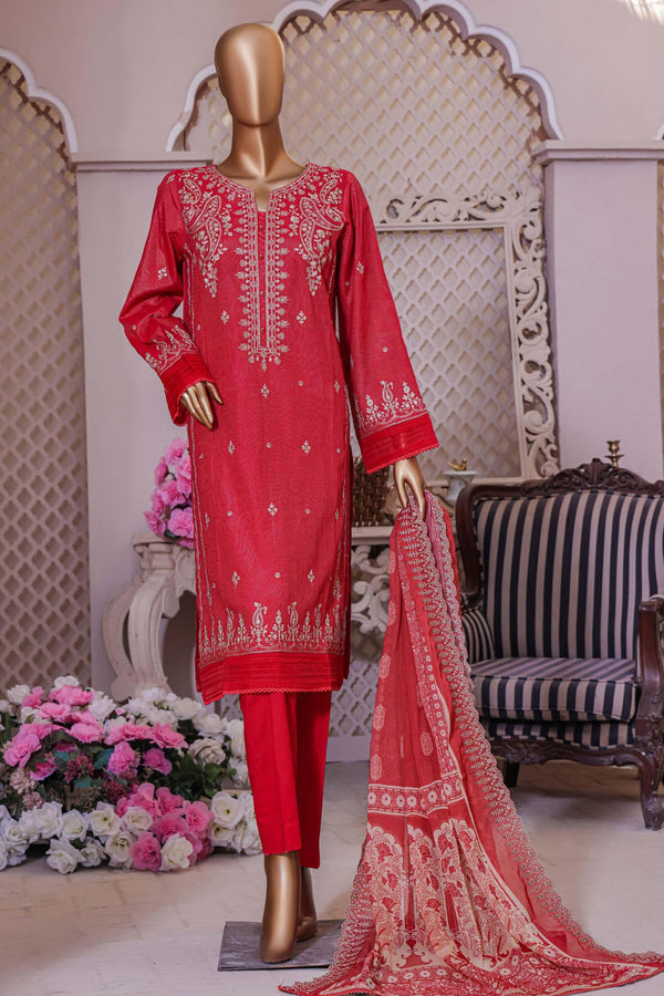 Bin Saeed Stitched 3 Piece Dhagga Kari Summer Collection'2023-DZ-013-A-Red