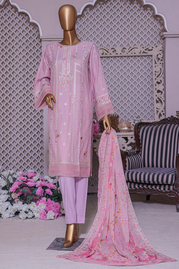Bin Saeed Stitched 3 Piece Dhagga Kari Summer Collection'2023-DZ-01-B-Pink