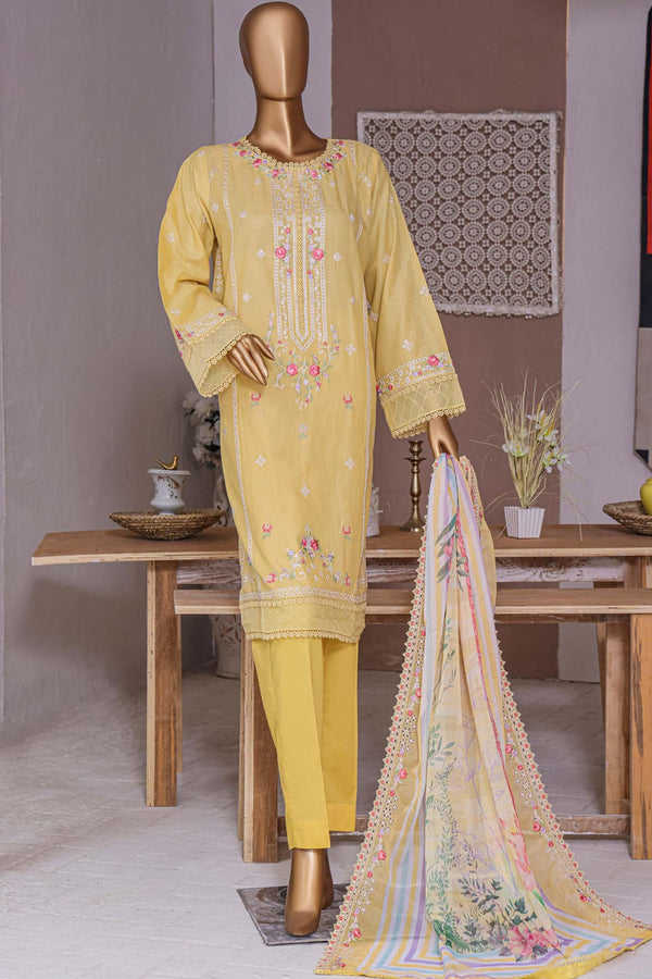 Bin Saeed Stitched 3 Piece Dhagga Kari Summer Collection'2023-DZ-03-A-Lemon