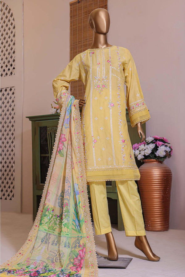 Bin Saeed Stitched 3 Piece Dhagga Kari Summer Collection'2023-DZ-03-B-Lemon