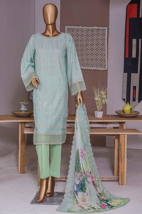 Bin Saeed Stitched 3 Piece Dhagga Kari Summer Collection'2023-DZ-05-A-Ferozi