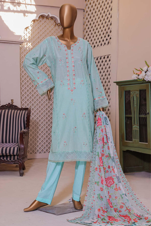 Bin Saeed Stitched 3 Piece Dhagga Kari Summer Collection'2023-DZ-05-B-Ferozi