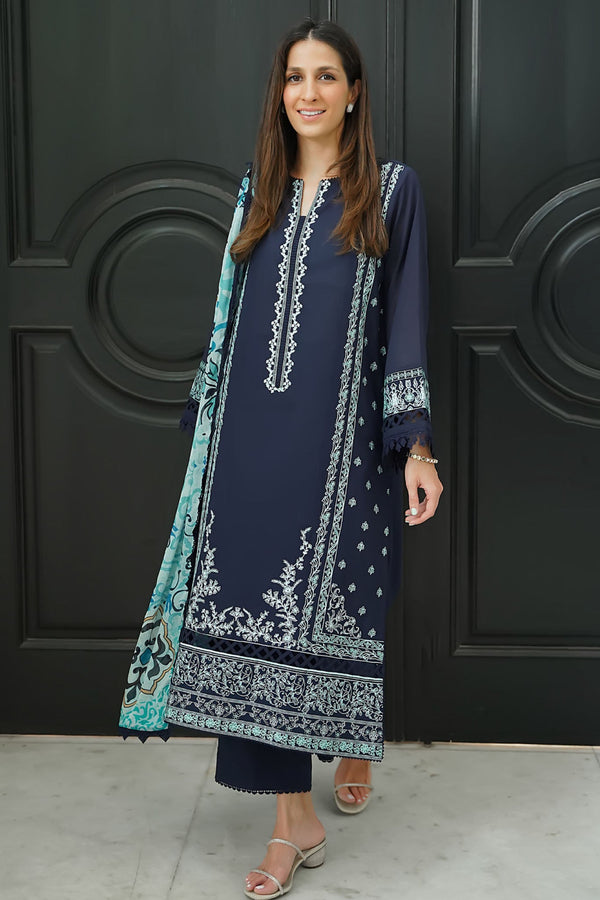 Festive Edit By Sahar Unstitched 3 Piece Emb Lawn Vol-02 Collection-EL-V2-S25-01-Oceanveil - Navy Blue